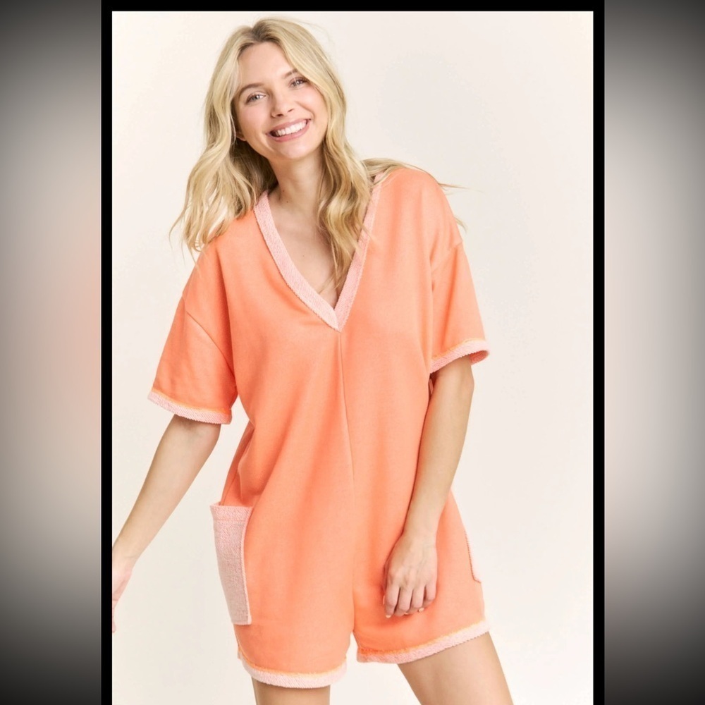 J Her Warm Colored Cozy Loop Terry Romper, Orange